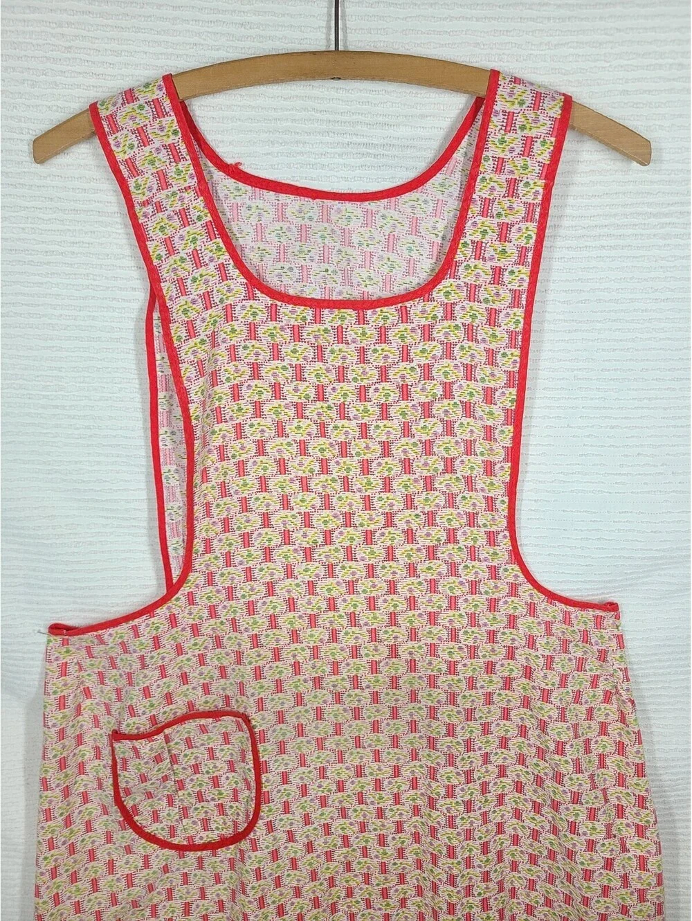 Vtg 50s Tie Back Apron Full Length Geometric Novelty Cotton Print Retro Kitchen